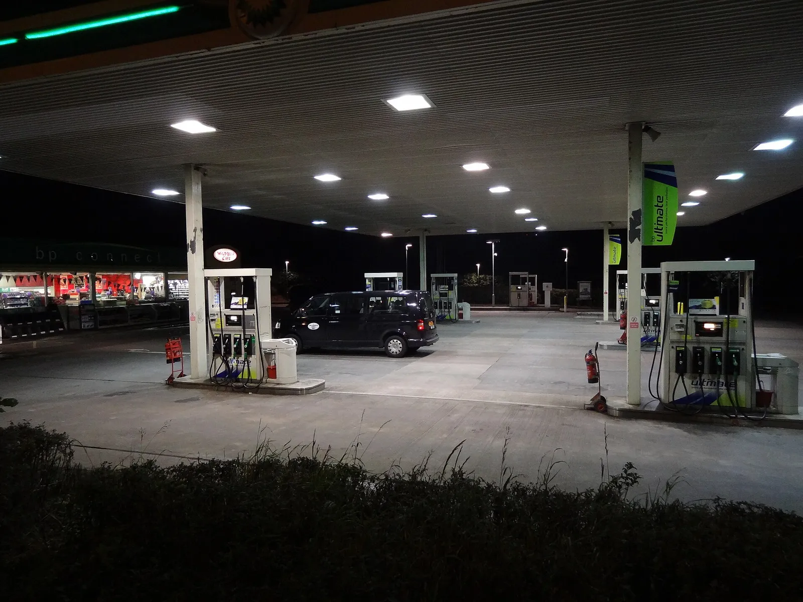 A gas station forecourt