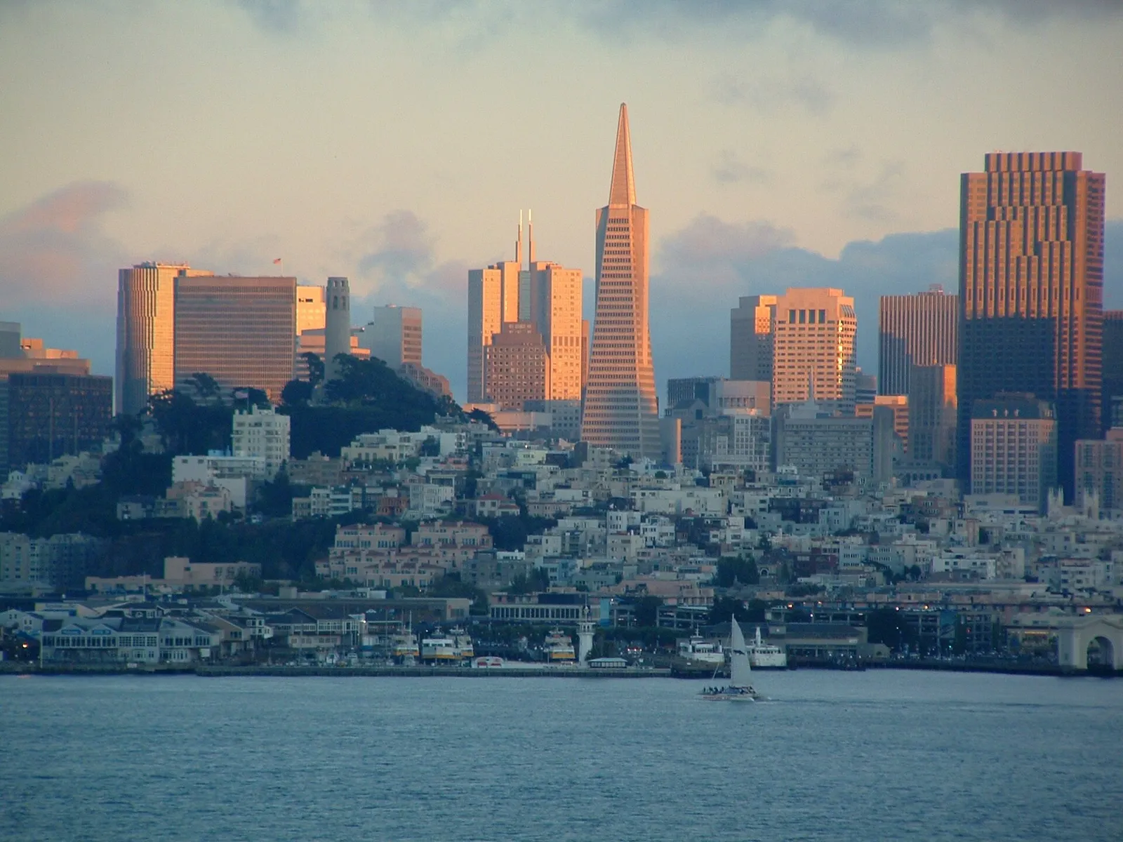 The San Francisco skyline at sunset