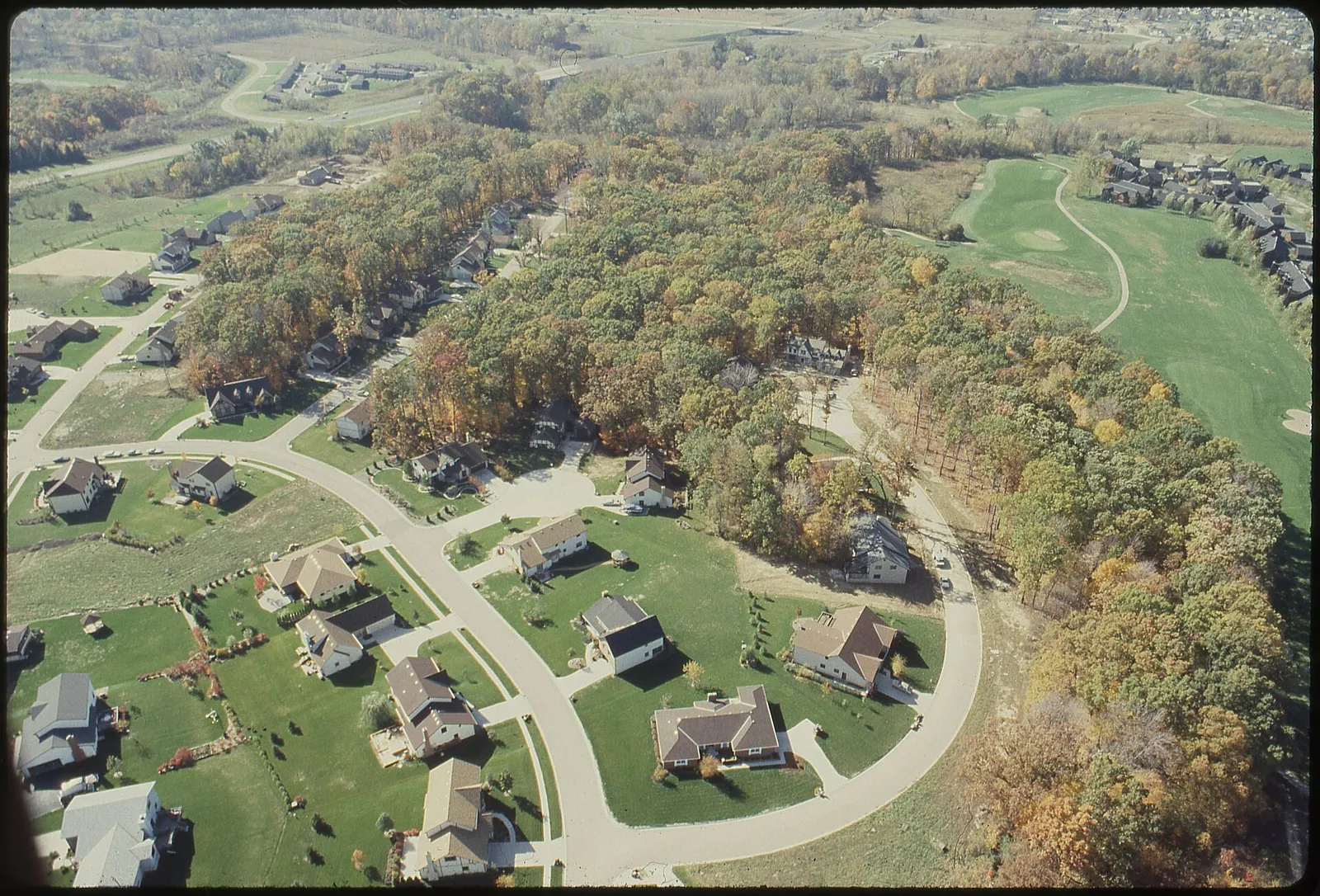 Aerial view of a suburban housing subdivision