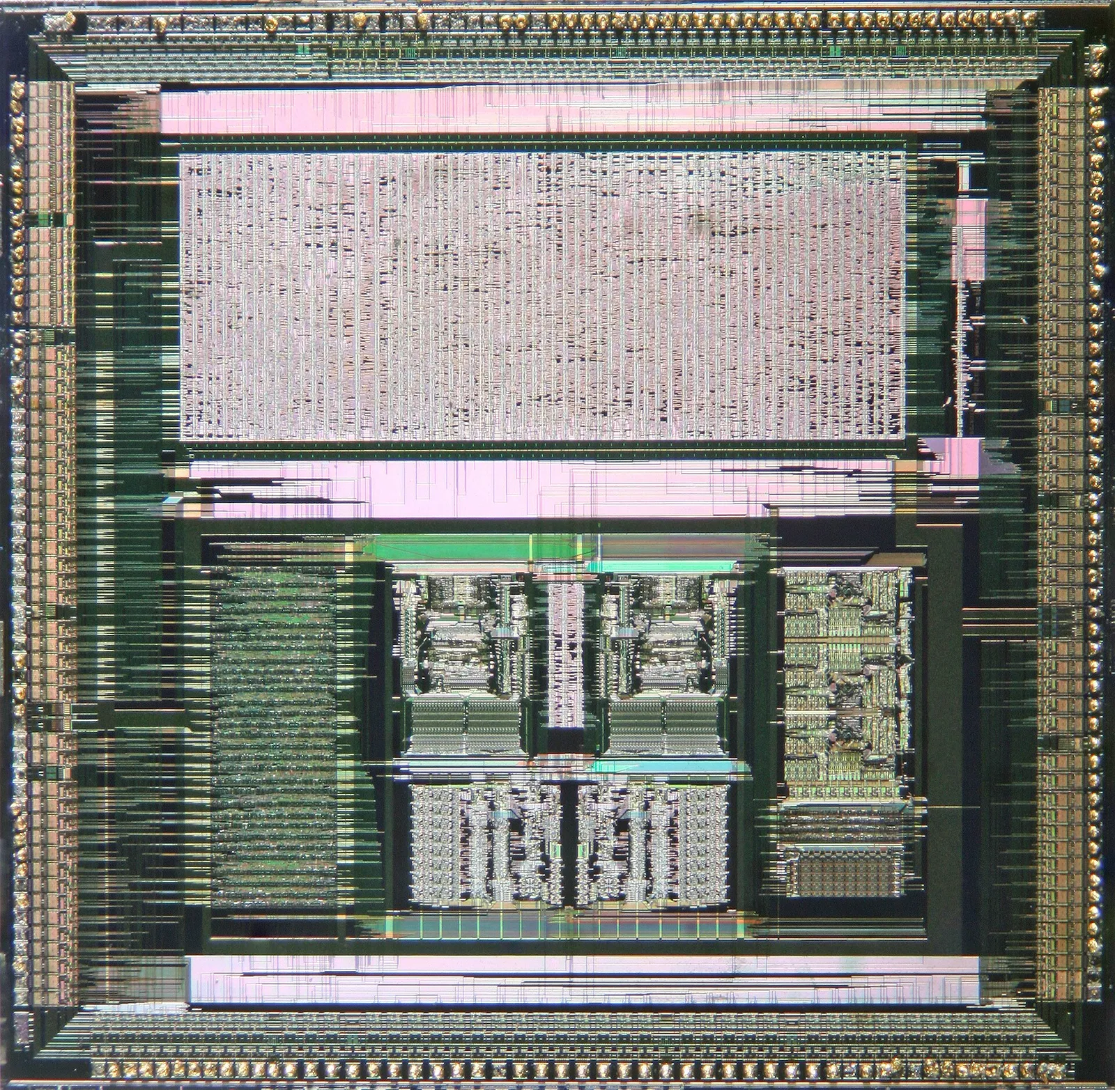 Close-up of a microprocessor's silicon die