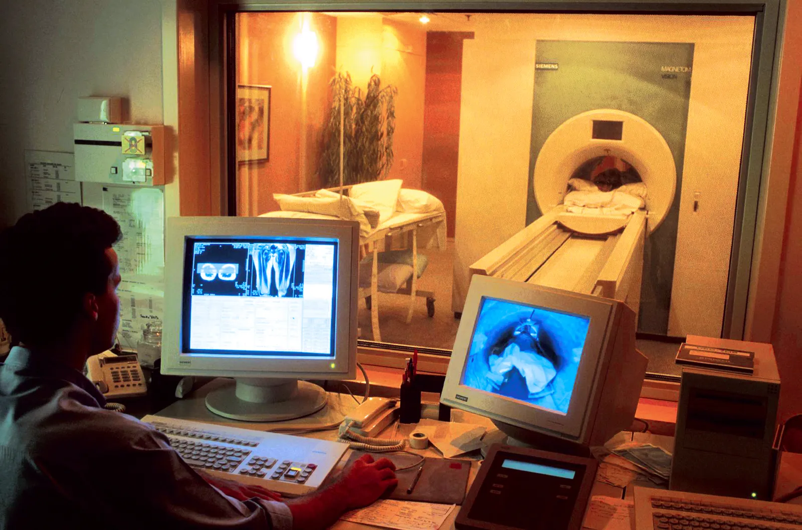 A patient undergoing an MRI scan