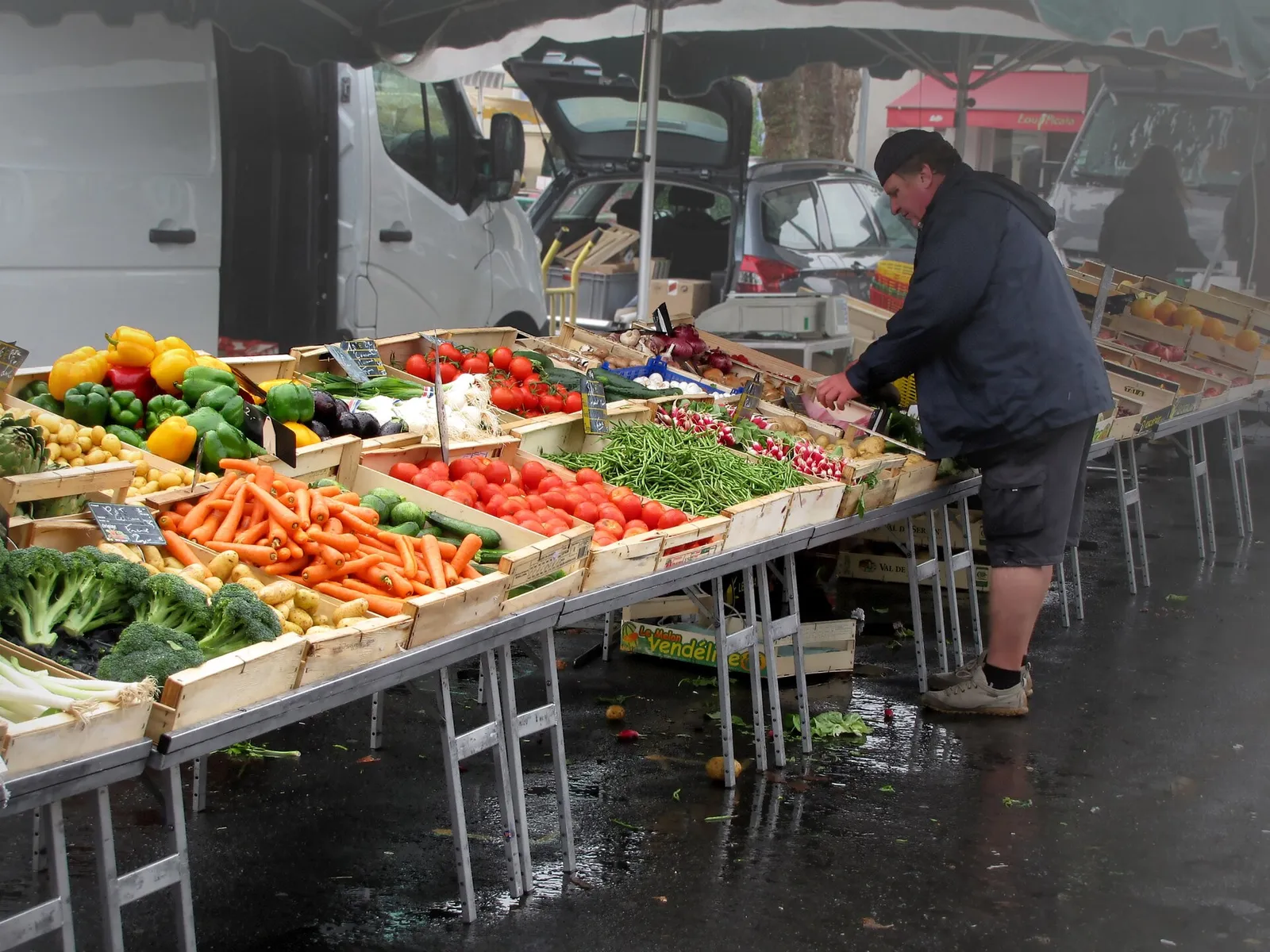 Fruit and vegetables on display at a street market stall