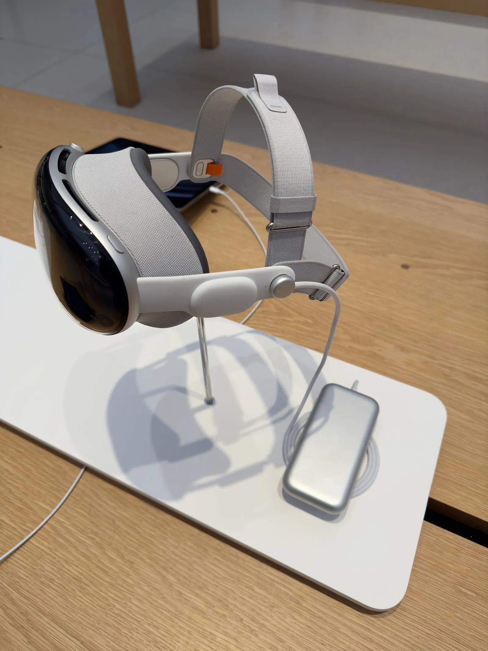 An Apple Vision Pro headset on display