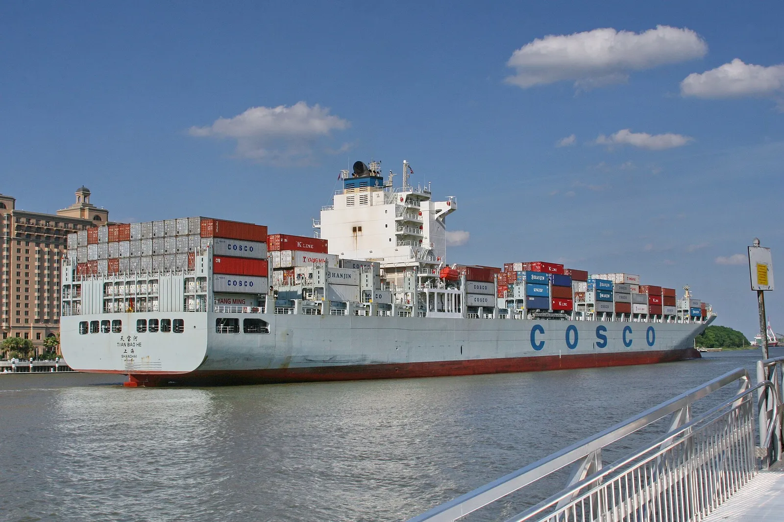 A Chinese container ship loaded with cargo