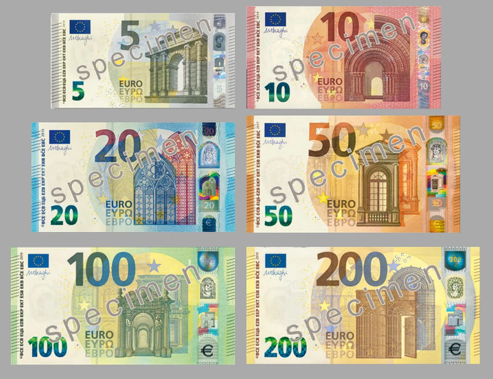 A set of euro banknotes