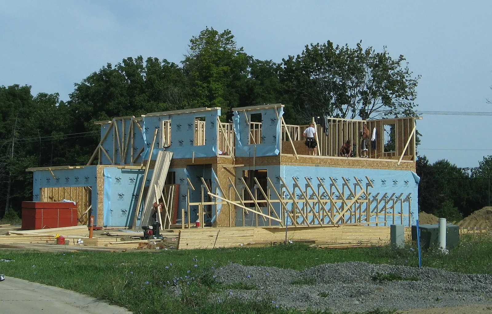 A new house under construction in a US suburb