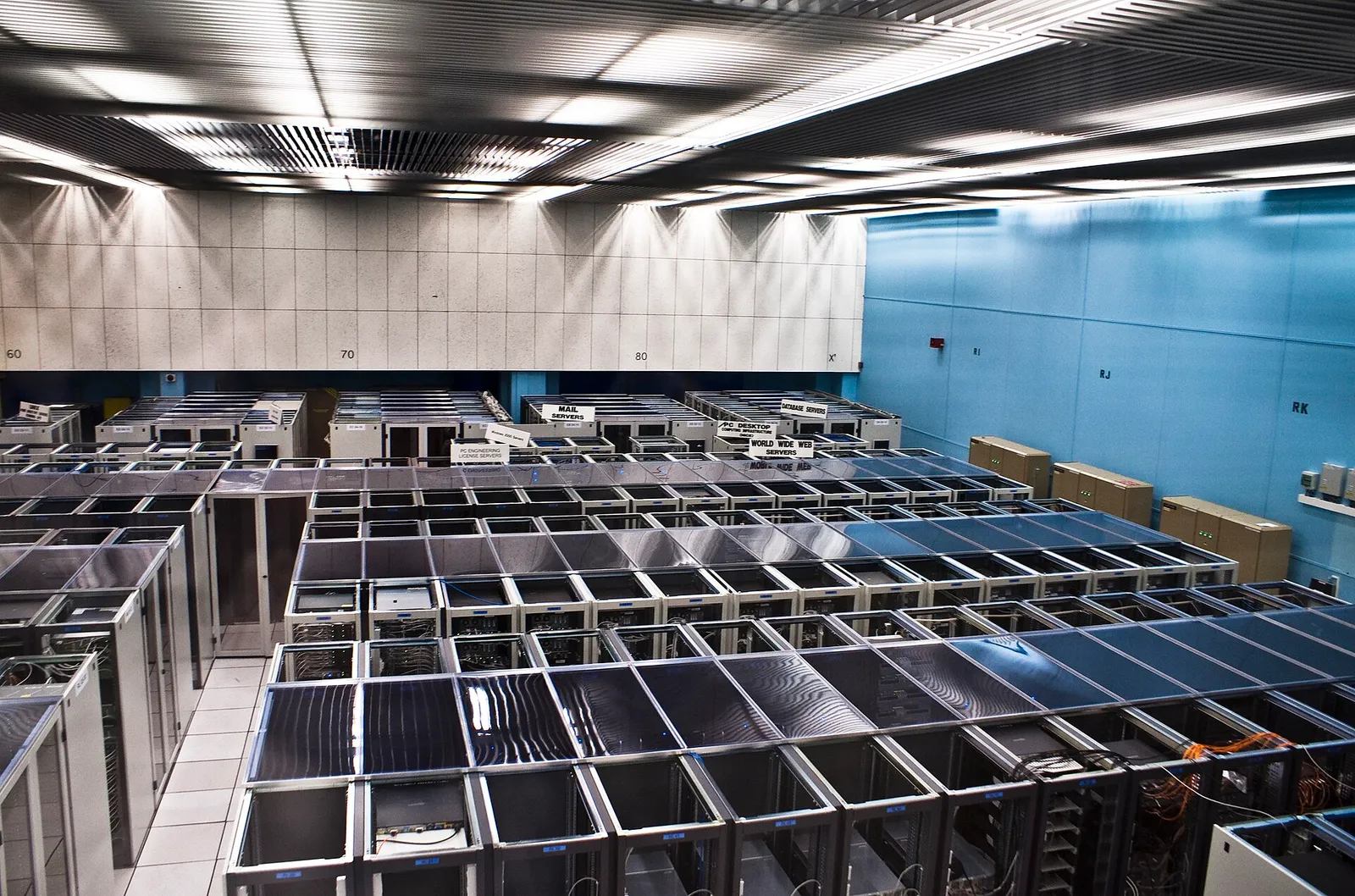 Rows of servers in a computing hall