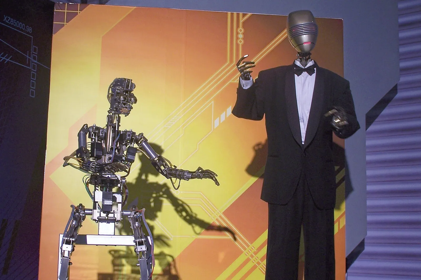 Humanoid robots on display at an exhibition