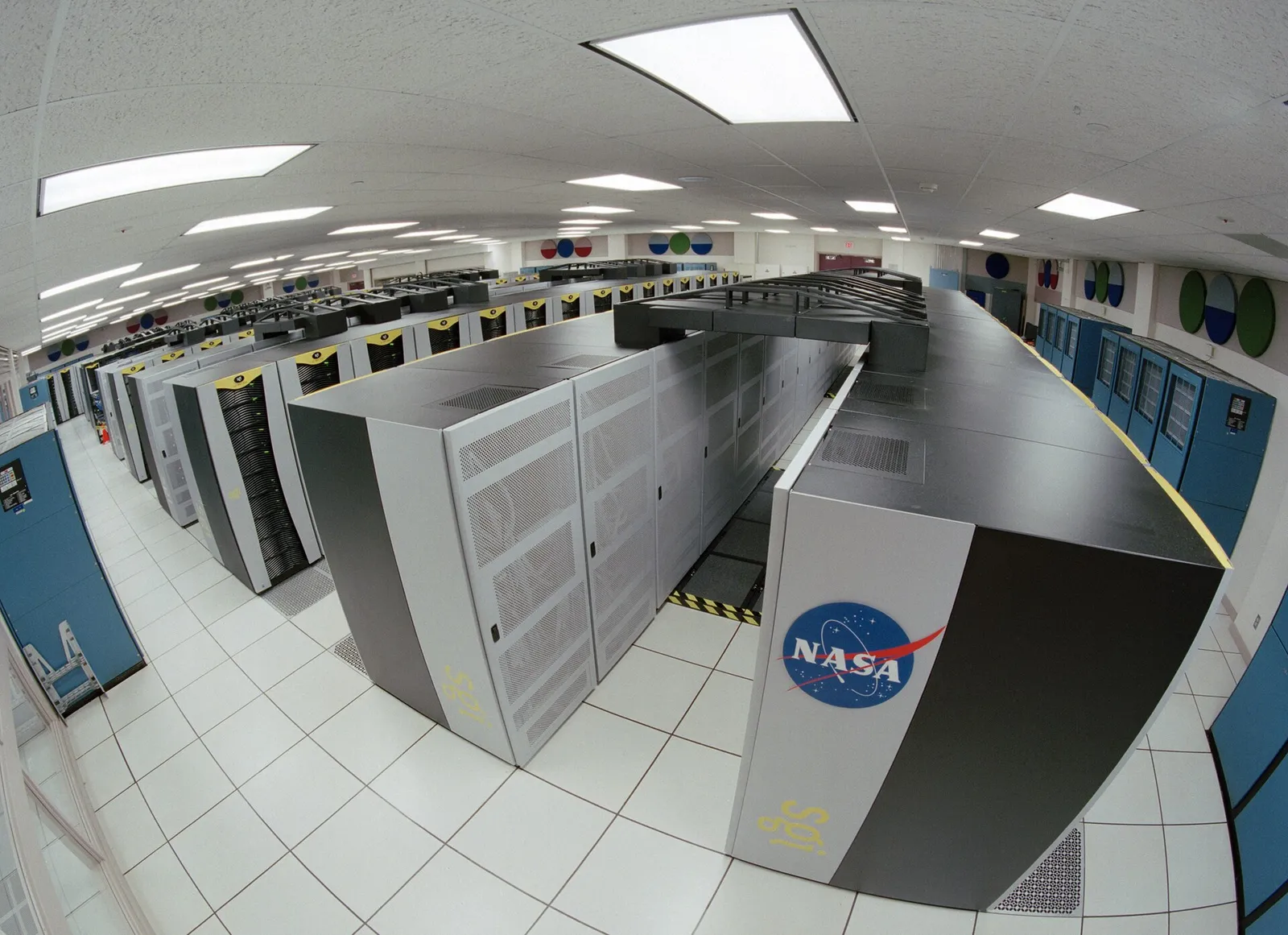 Rows of supercomputer racks