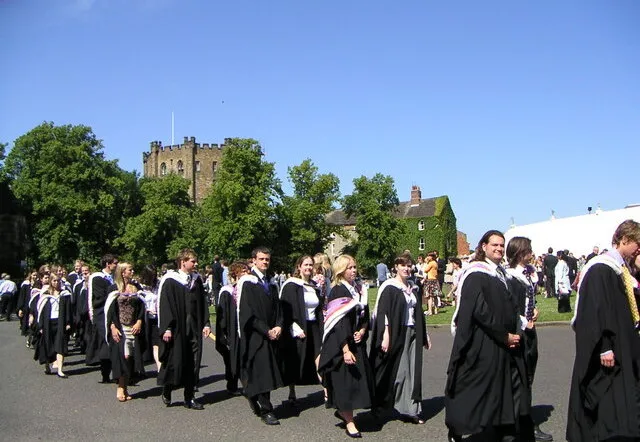 Graduands in gowns at a UK university graduation