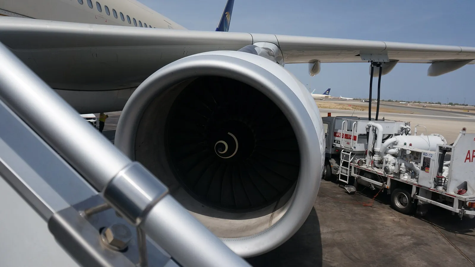 A Rolls-Royce Trent engine mounted under an aircraft wing