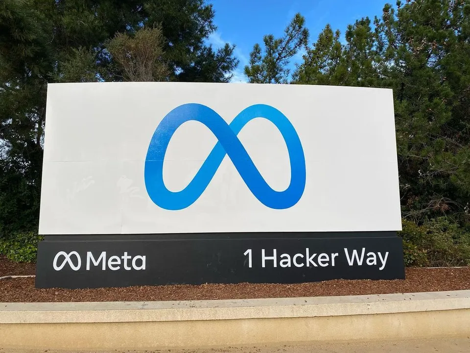 The Meta headquarters sign in Menlo Park, California