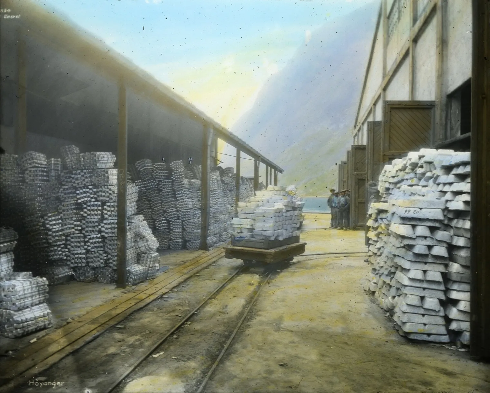 Stacked aluminum ingots at an aluminum plant