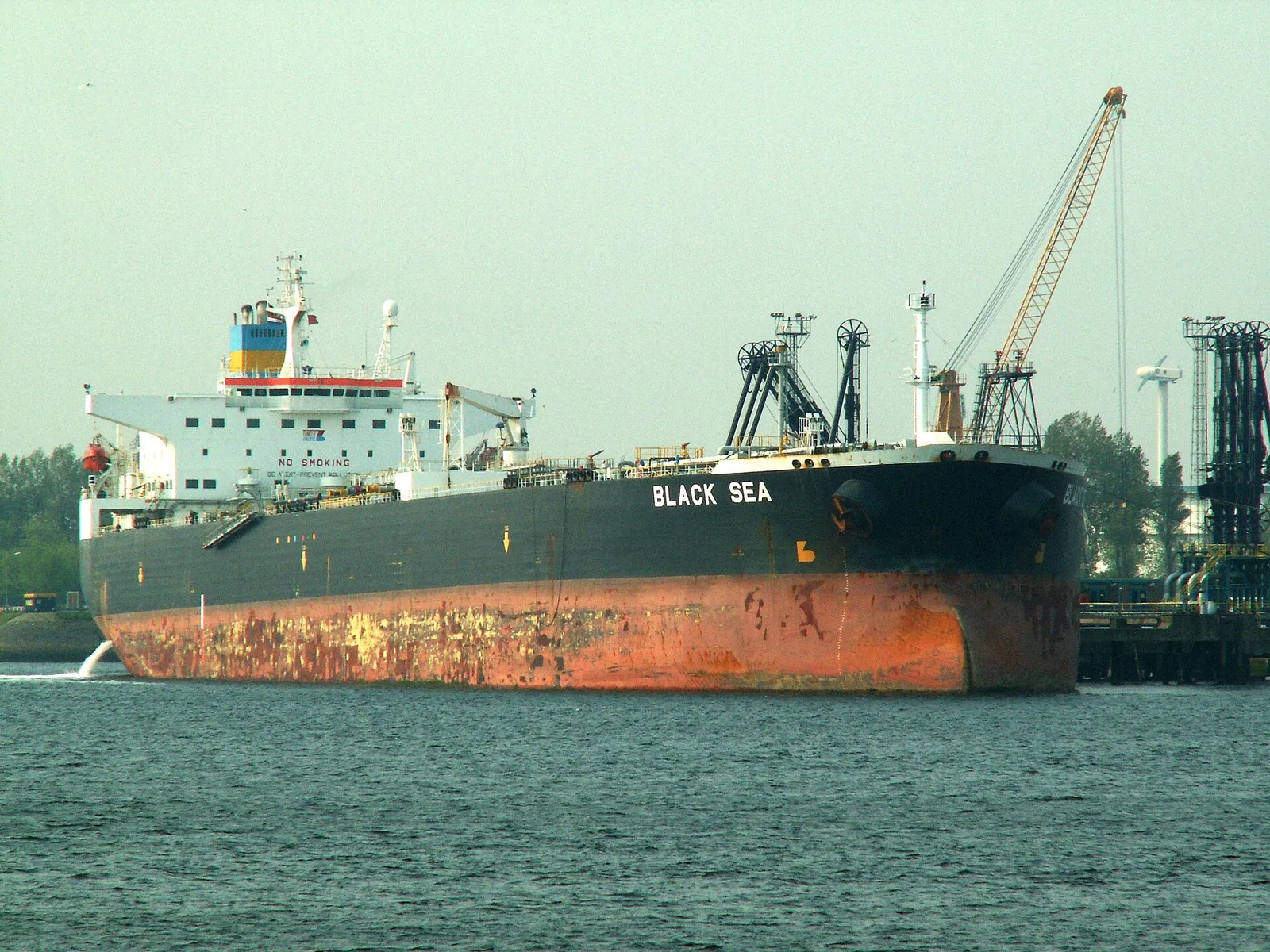 An oil tanker at the petroleum harbor in the Port of Rotterdam