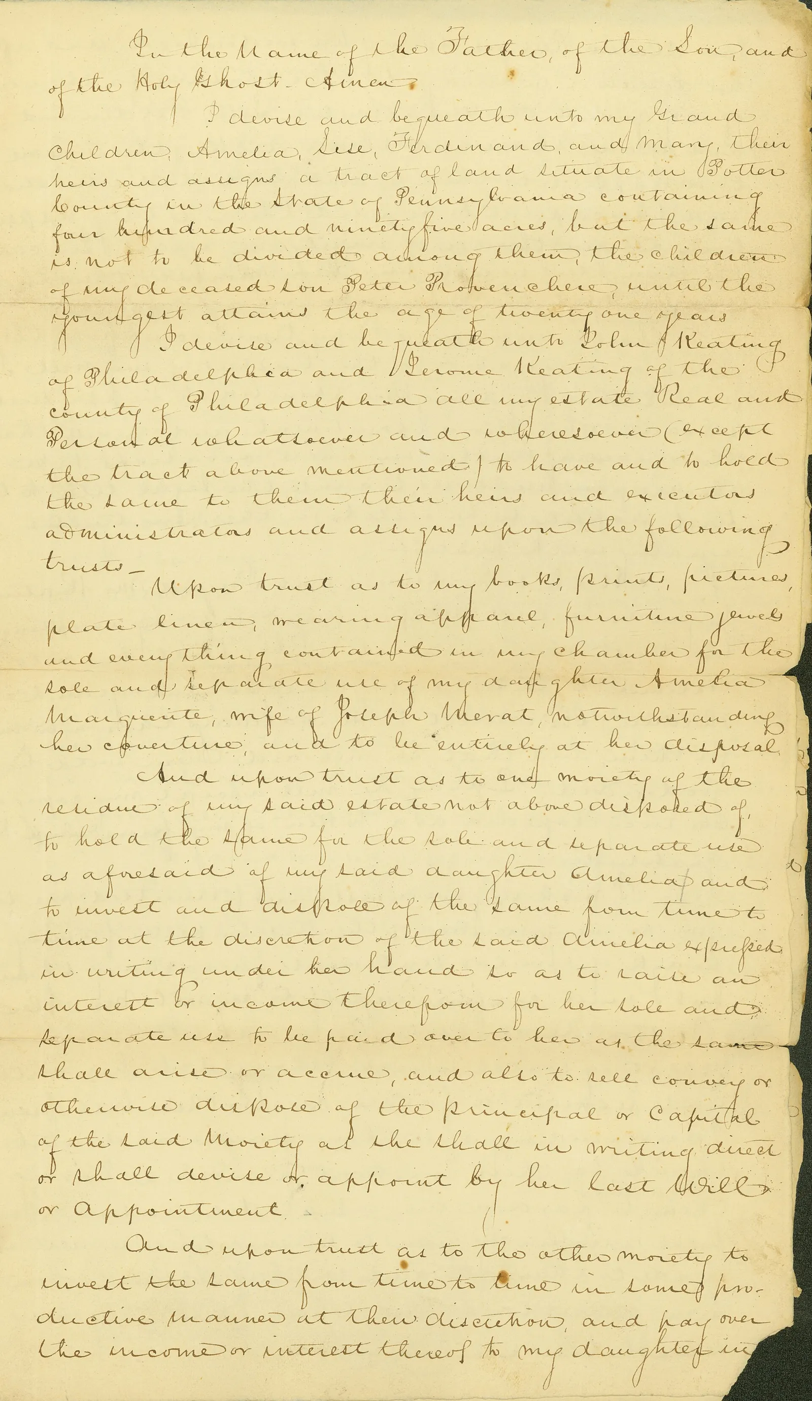 A handwritten last will and testament document