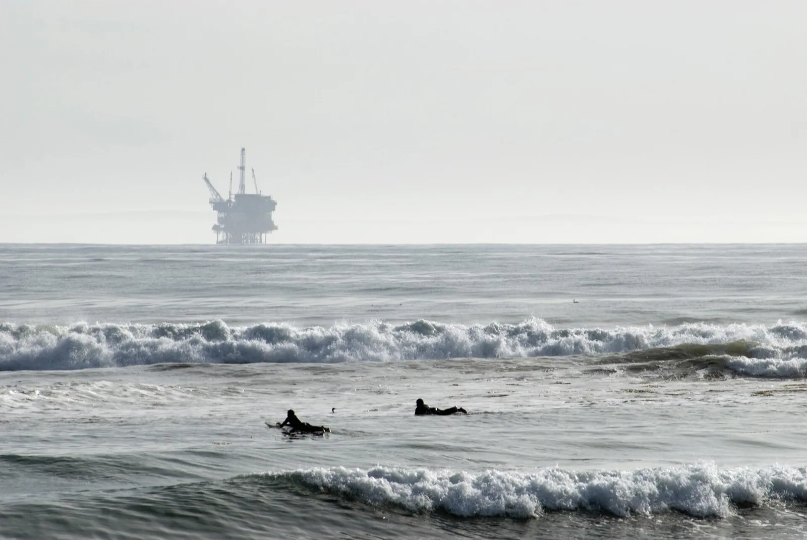 An offshore oil drilling rig at sea