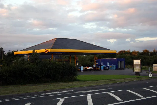 A petrol filling station forecourt