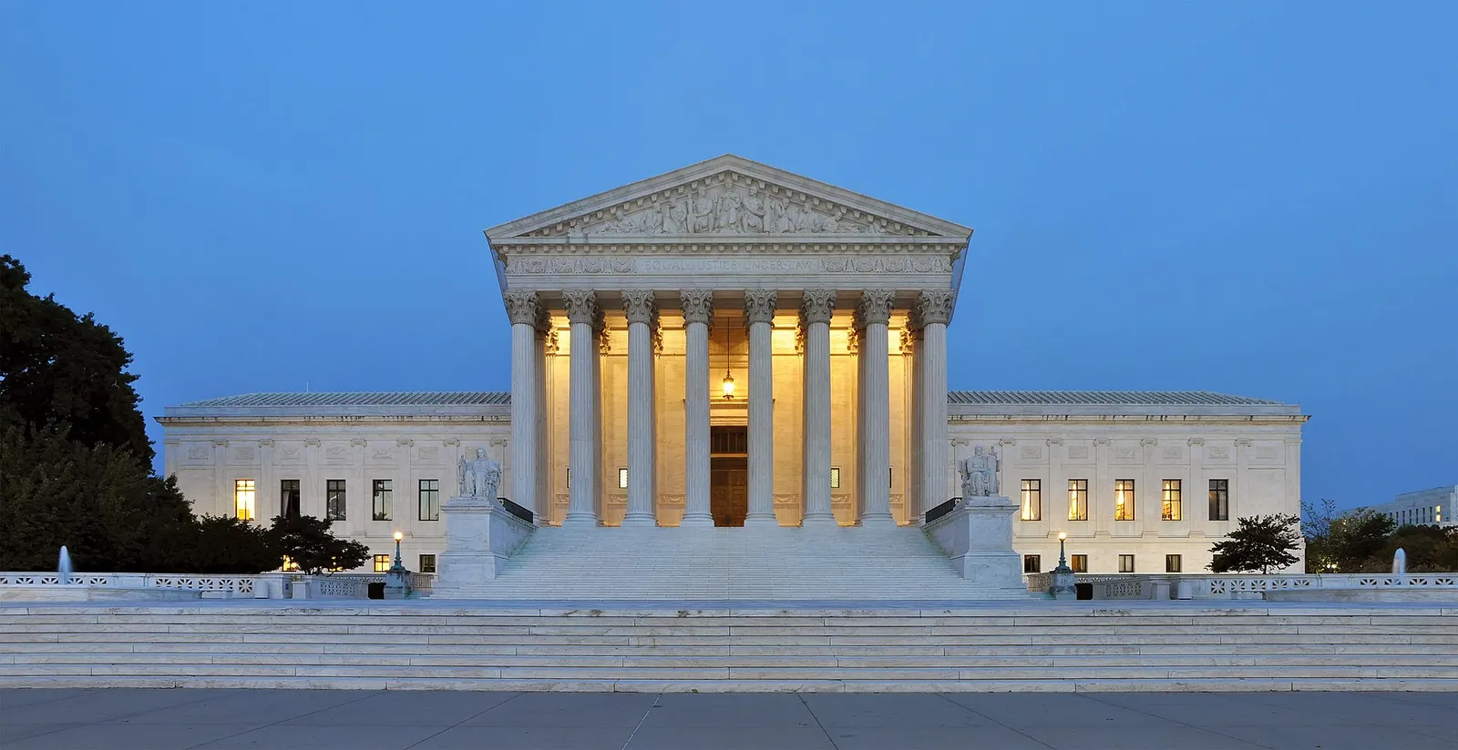 The United States Supreme Court building at dusk