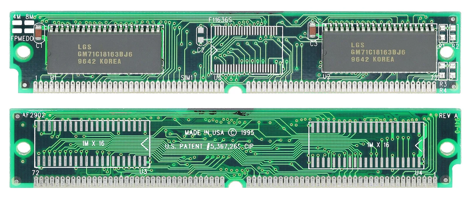 A computer memory chip on a circuit board