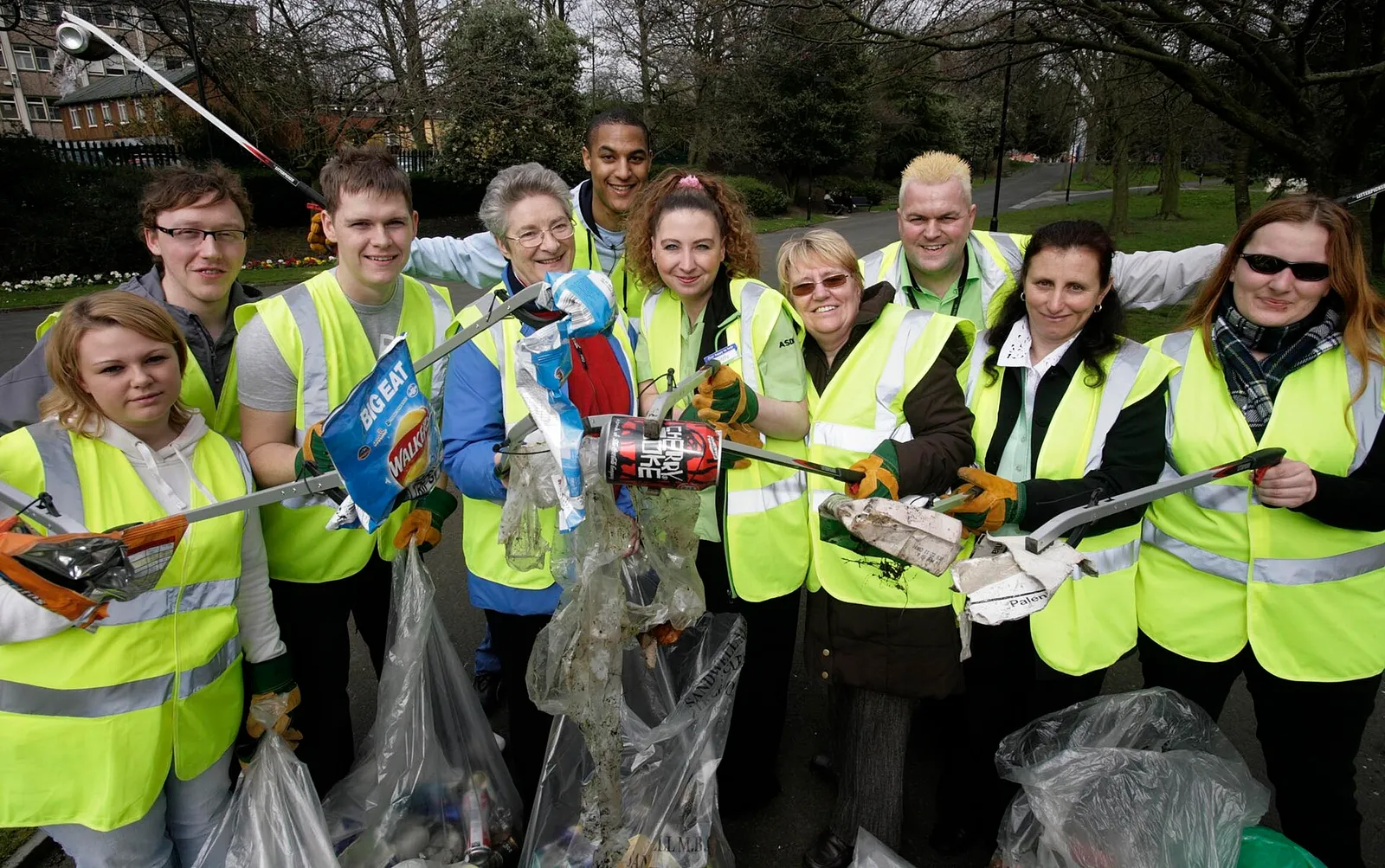 Charity volunteers with donated goods