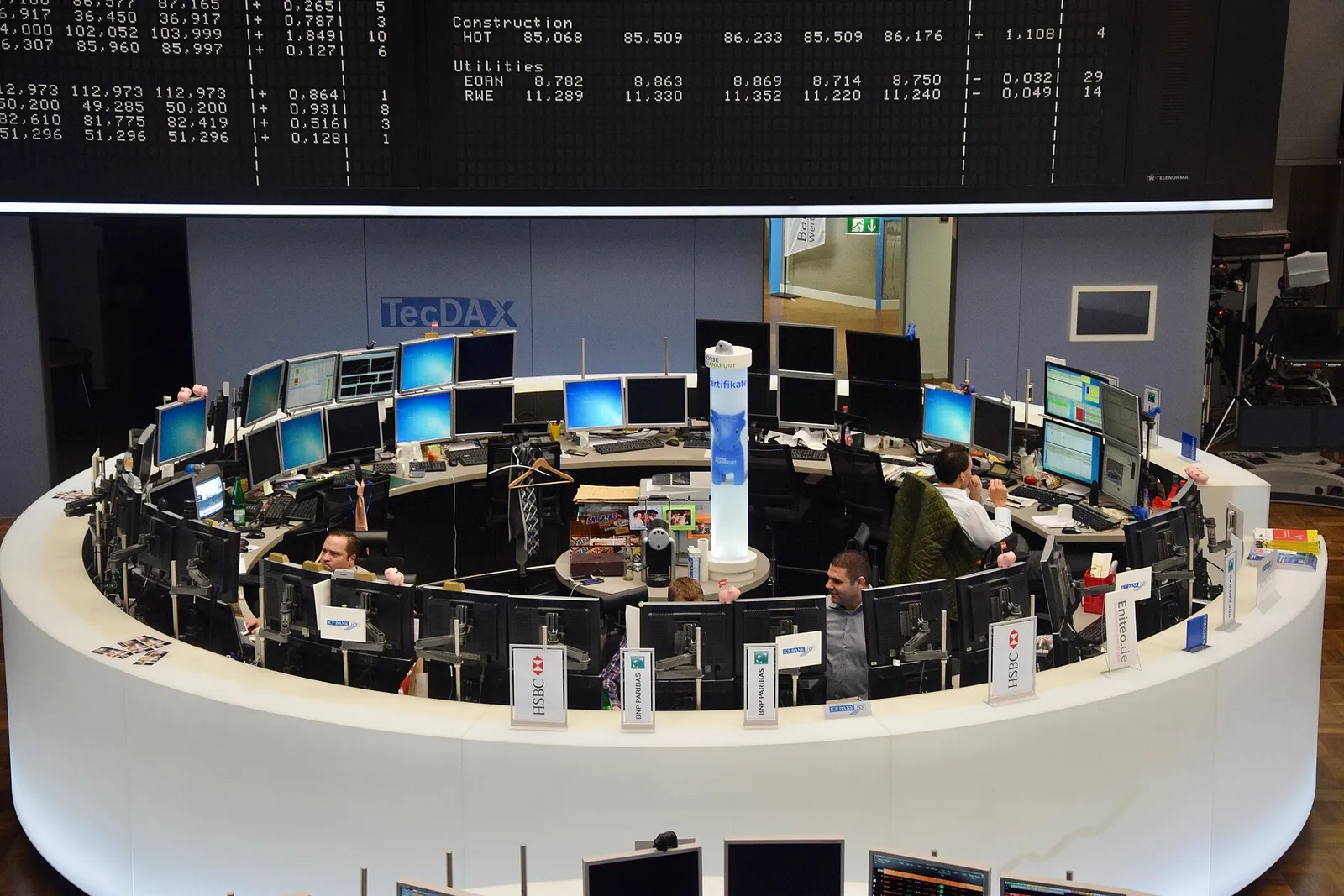 The trading floor of the Frankfurt stock exchange with price displays