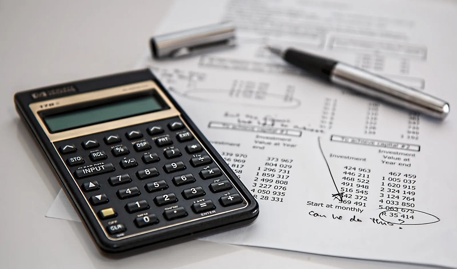 A calculator and financial figures