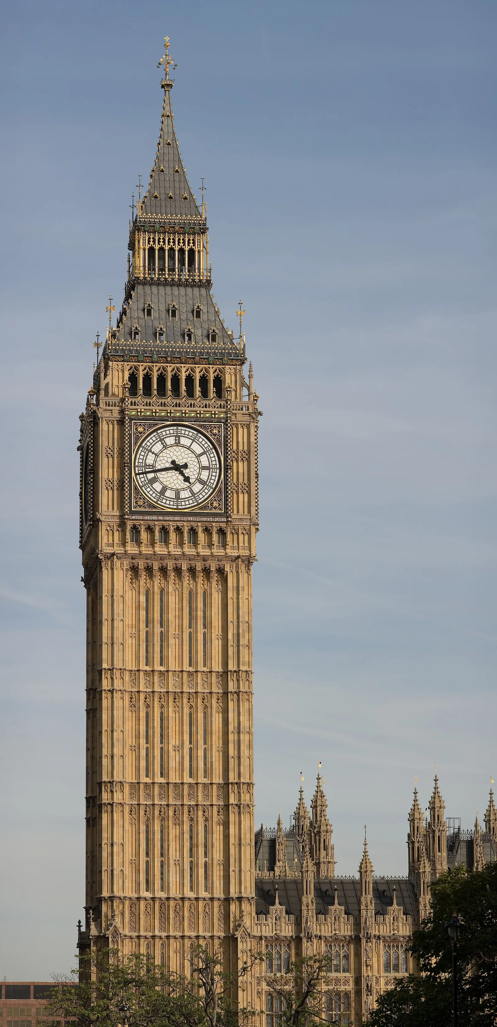 The clock tower of the Palace of Westminster in London
