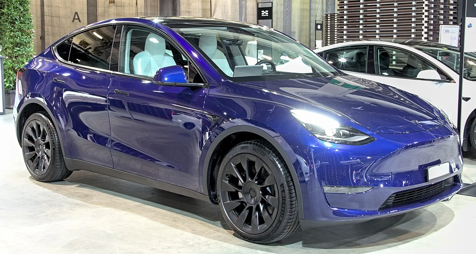 A Tesla Model Y on display