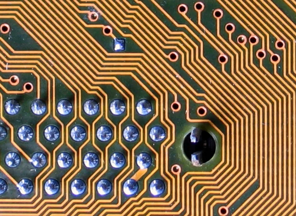 Close-up of the fine copper lines on a circuit board