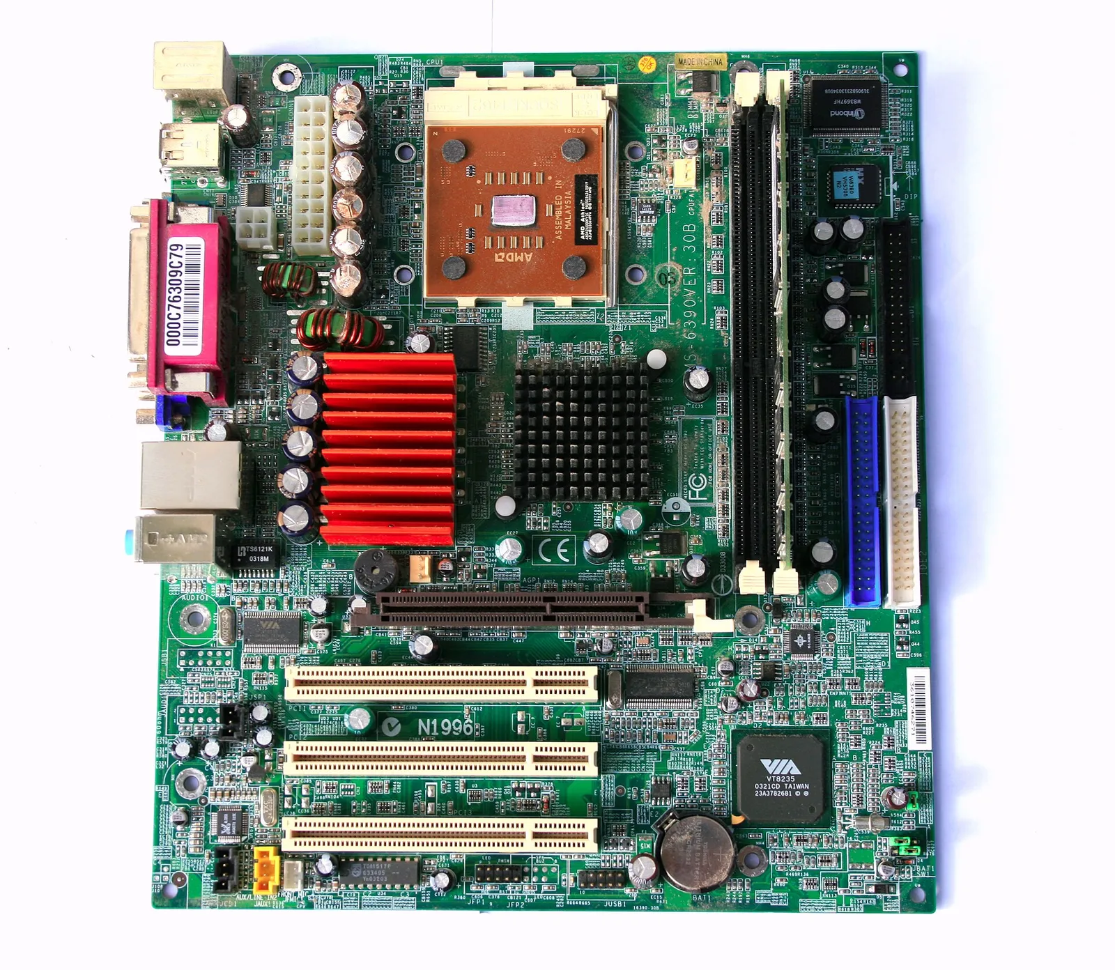A computer processor on a motherboard