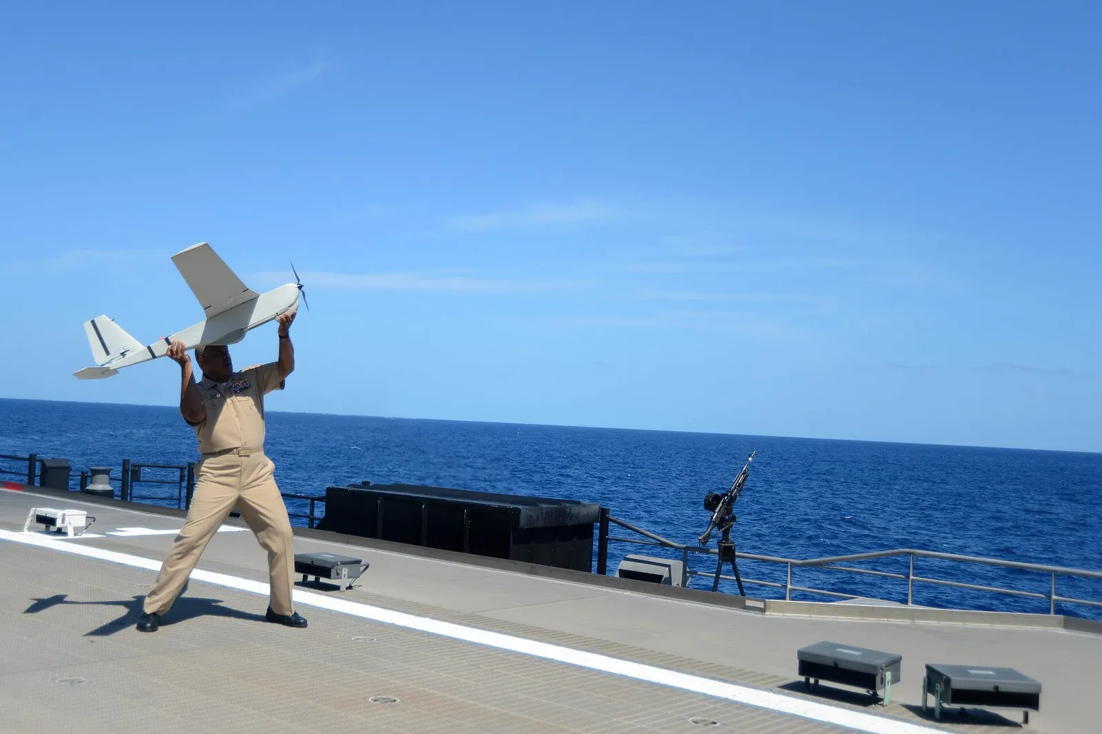 An AeroVironment Puma reconnaissance drone being launched