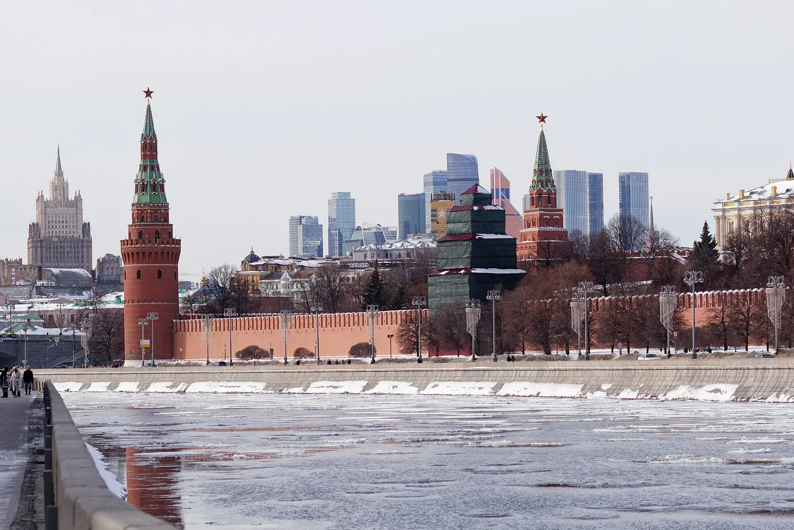 The Moscow International Business Centre towers rising behind the Kremlin