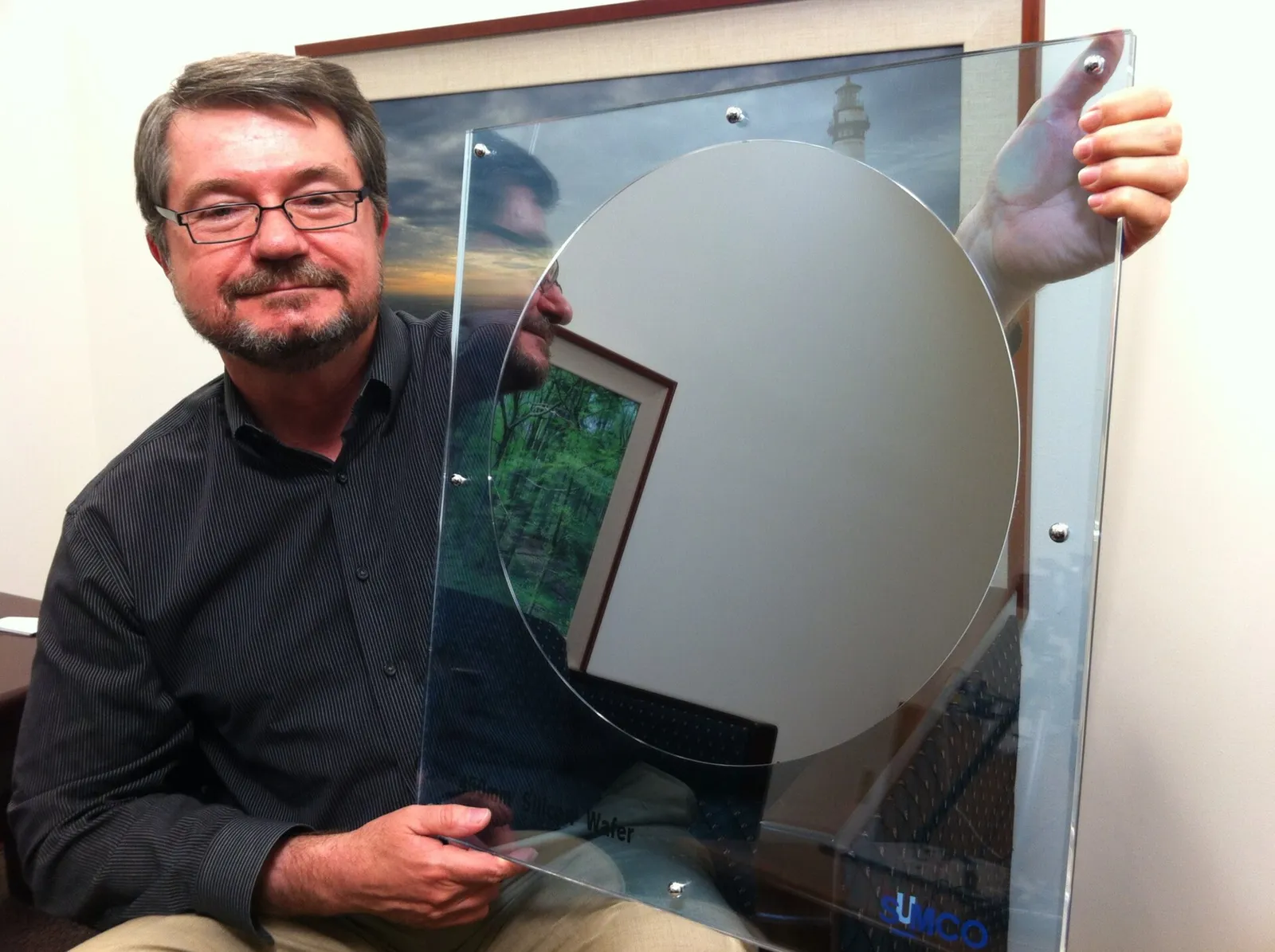 A silicon wafer used to make semiconductor chips