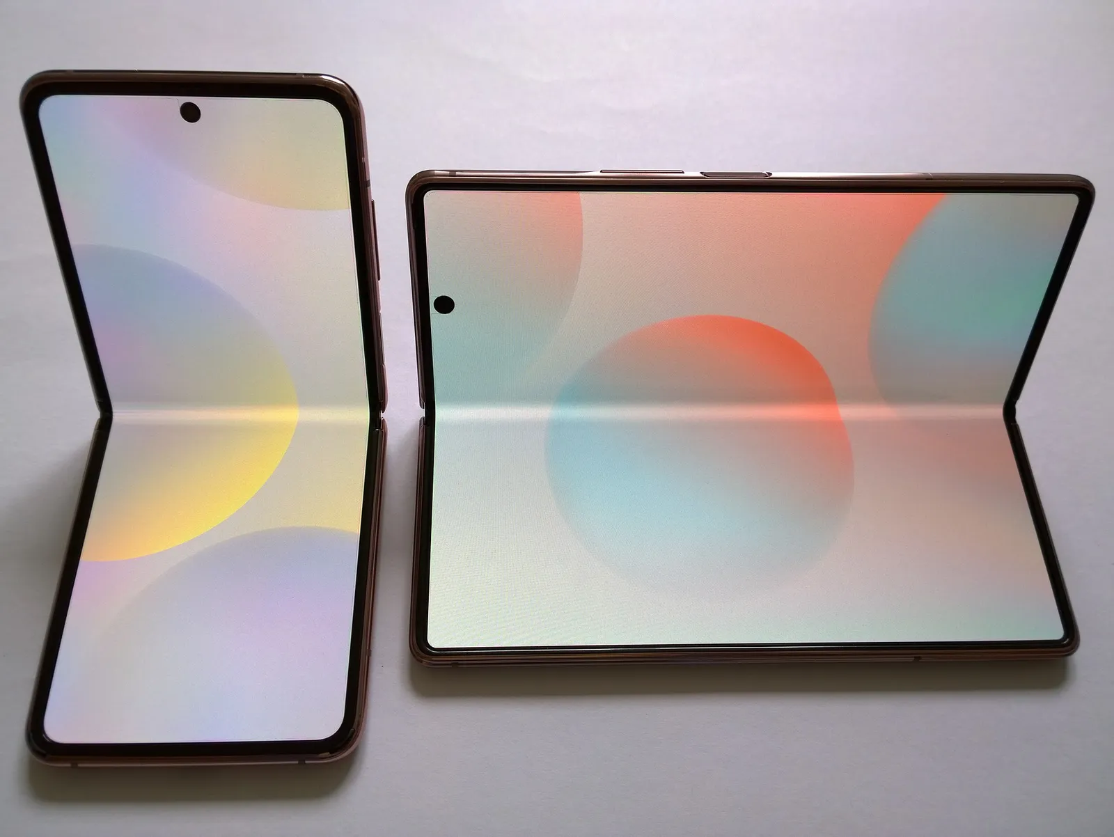 A foldable smartphone, partially folded