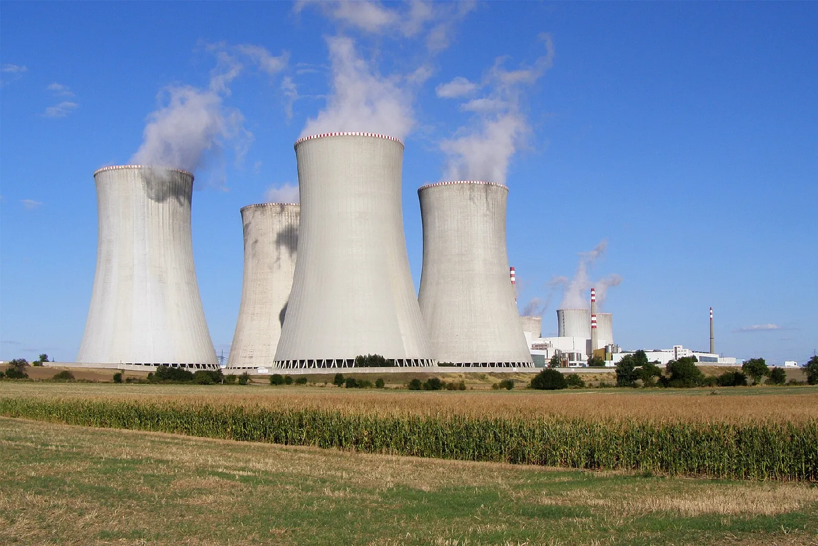 A nuclear power station with cooling towers