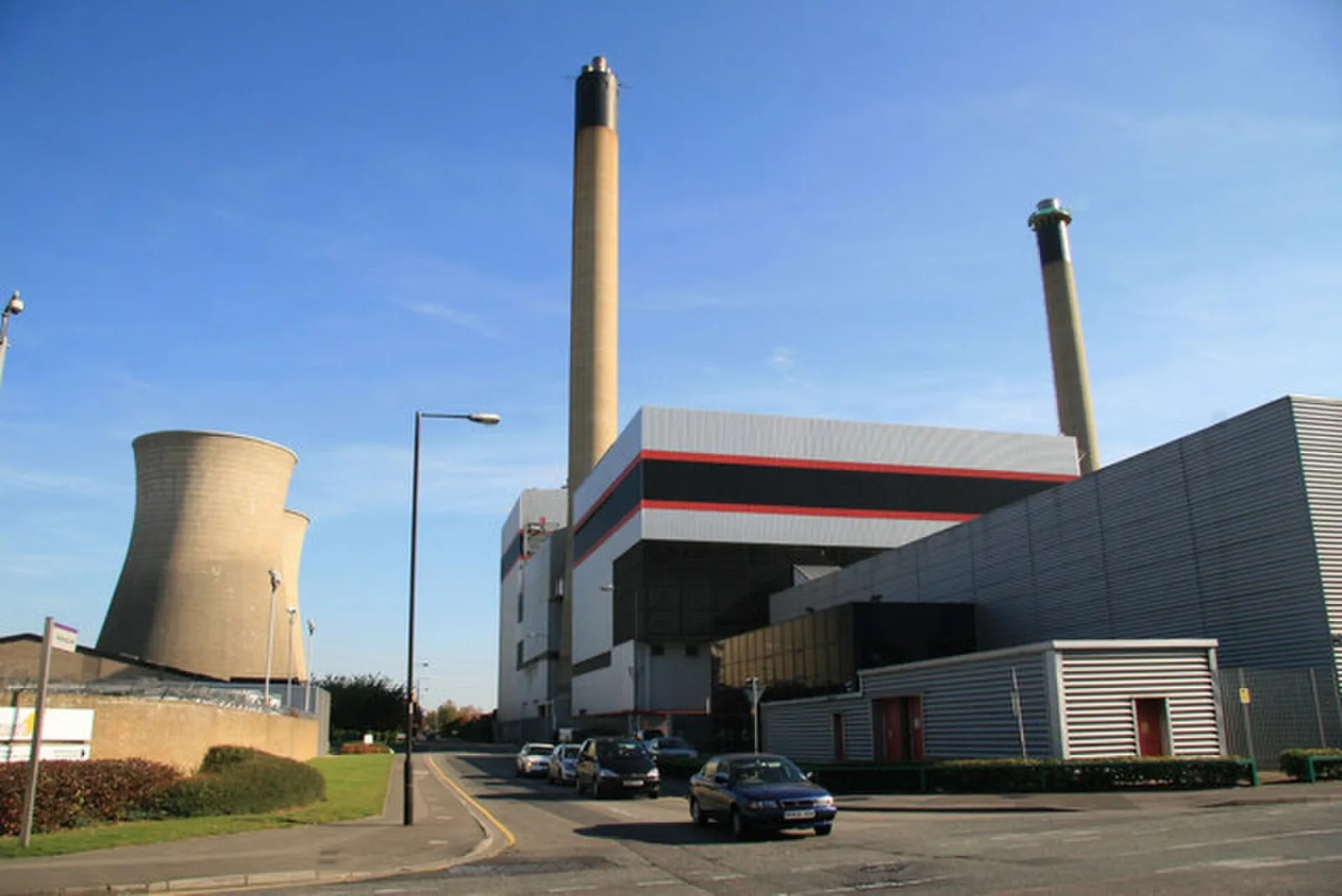 Cooling towers and stacks at a power station