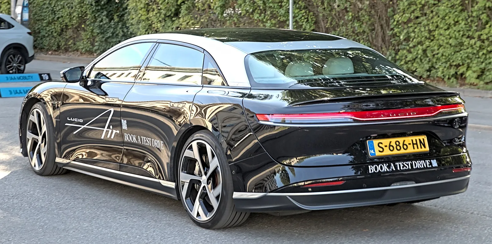 A Lucid Air electric sedan on display