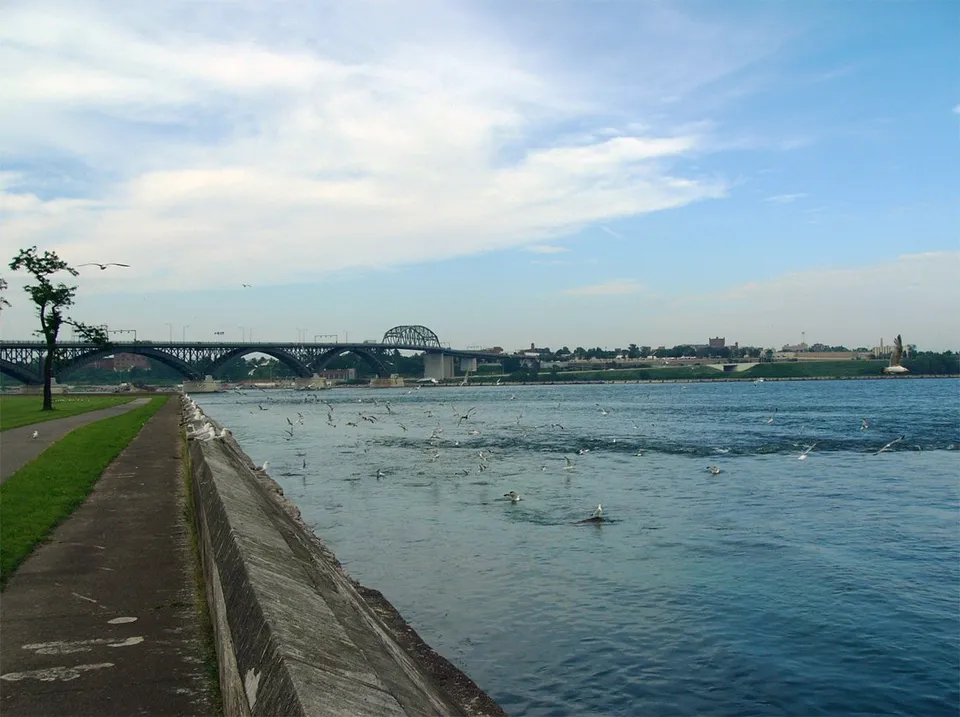 The international bridge between Fort Erie, Ontario and Buffalo, New York seen from the Canadian side
