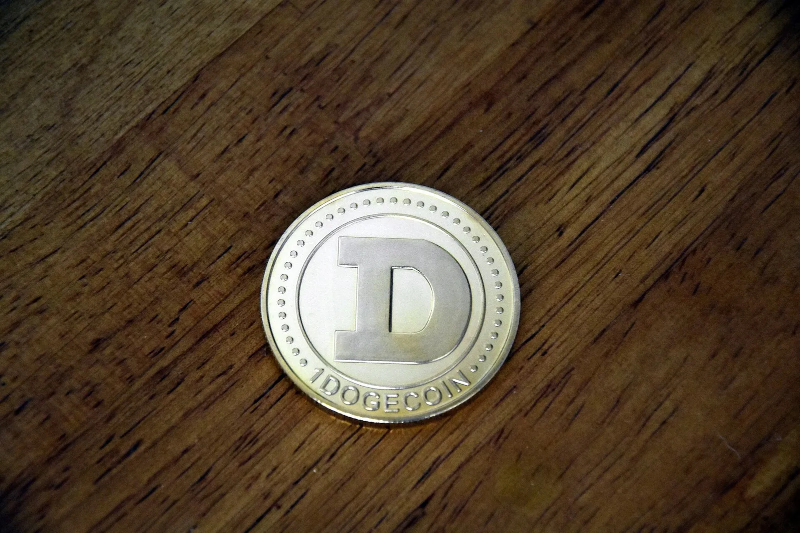 A physical novelty Dogecoin coin