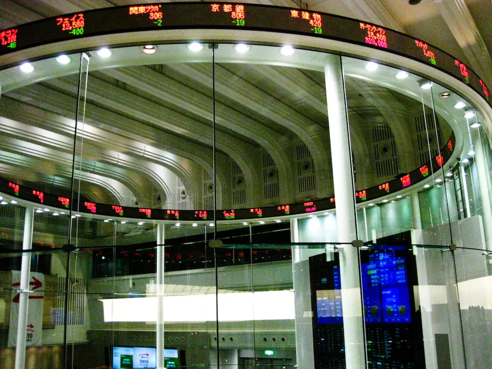 Market data displayed on screens at a stock exchange