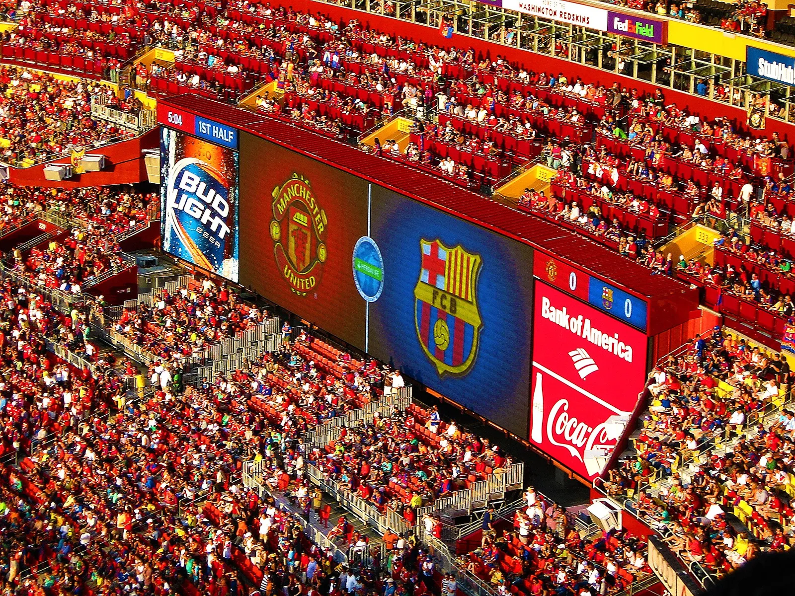 Soccer fans fill a stadium