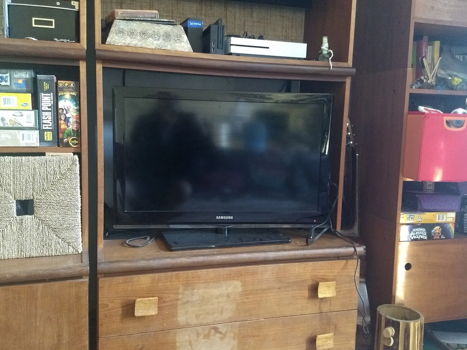 A flat-screen television in a living room