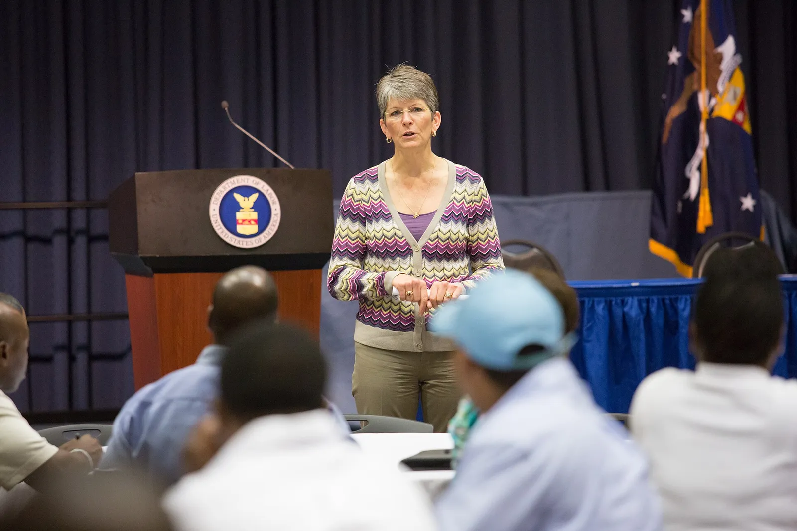 A U.S. Department of Labor jobs event with an audience of workers