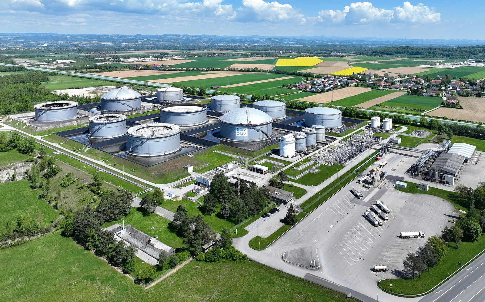 An oil storage tank farm