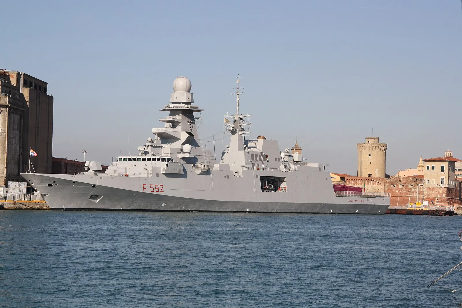An Italian Navy frigate built by Fincantieri at sea