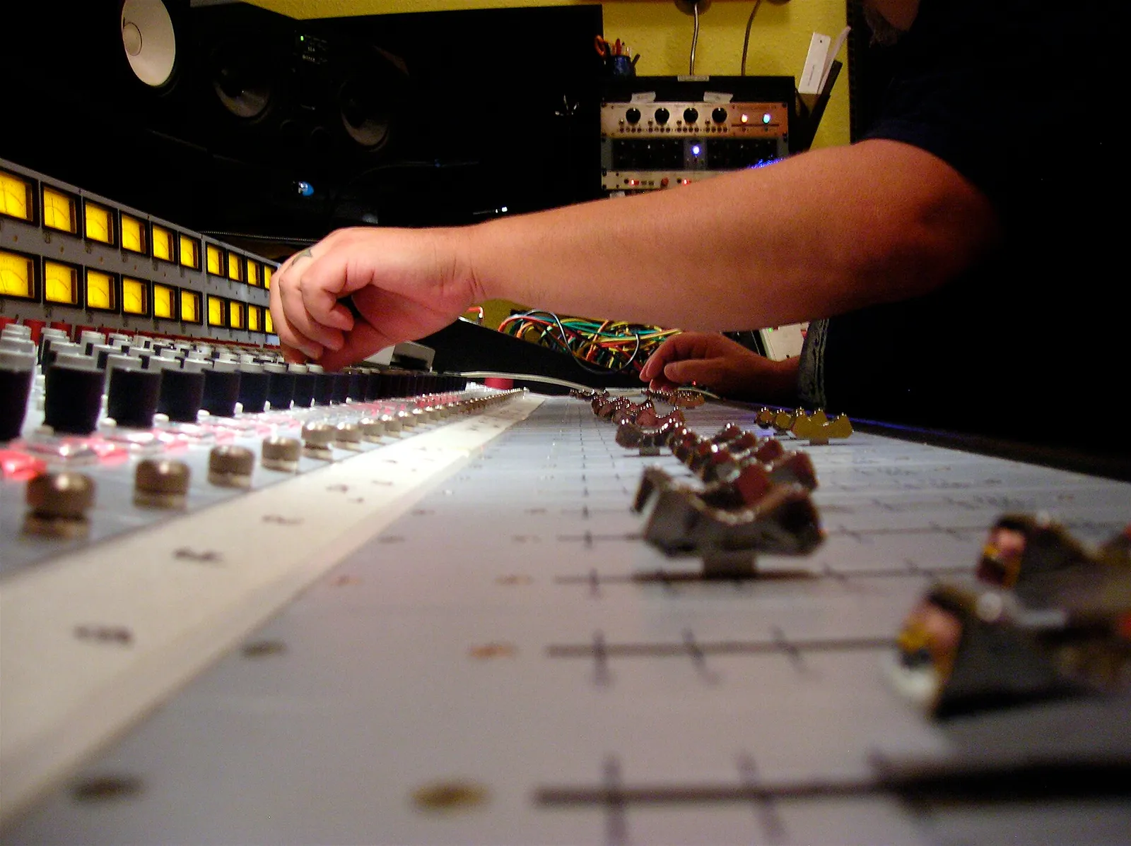A mixing console in a recording studio