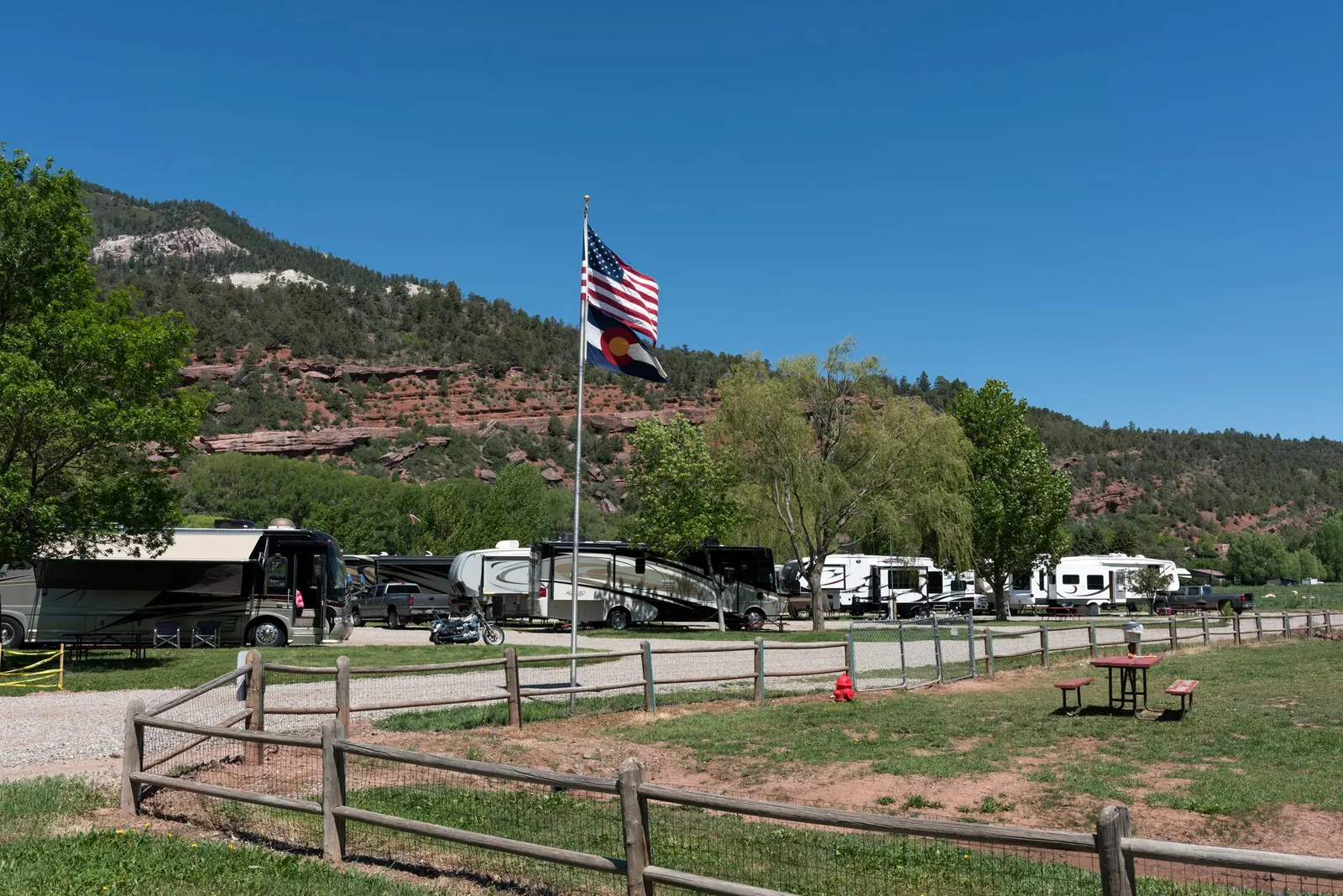 Recreational vehicles parked at an RV park