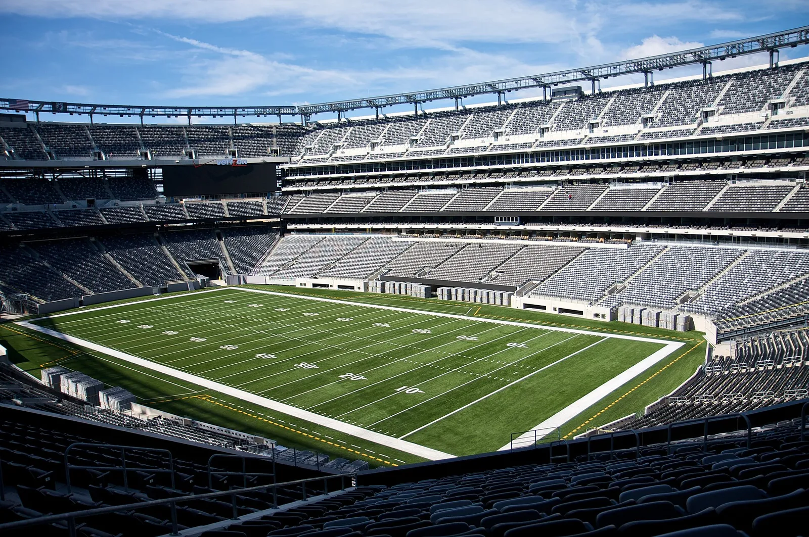 The stands and pitch seen from a corner of the mezzanine at MetLife Stadium in East Rutherford, New Jersey