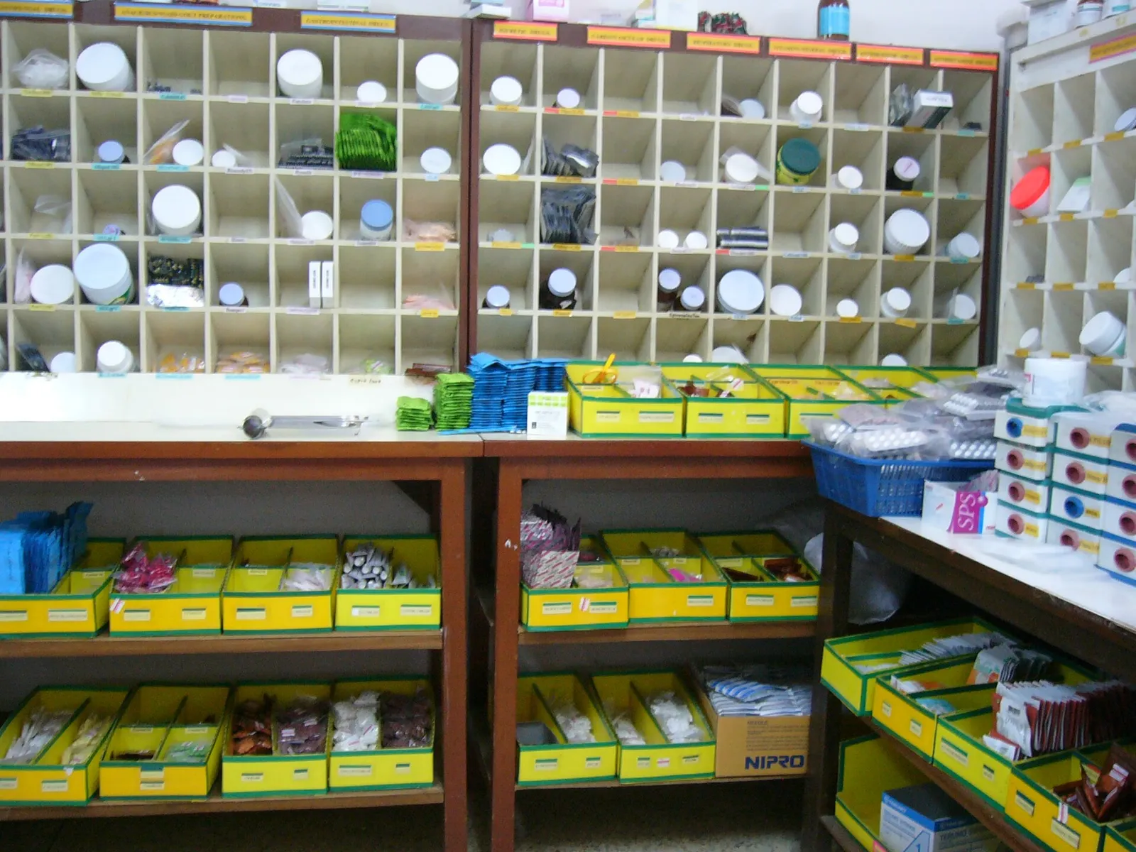 Shelves of medicines in a hospital pharmacy